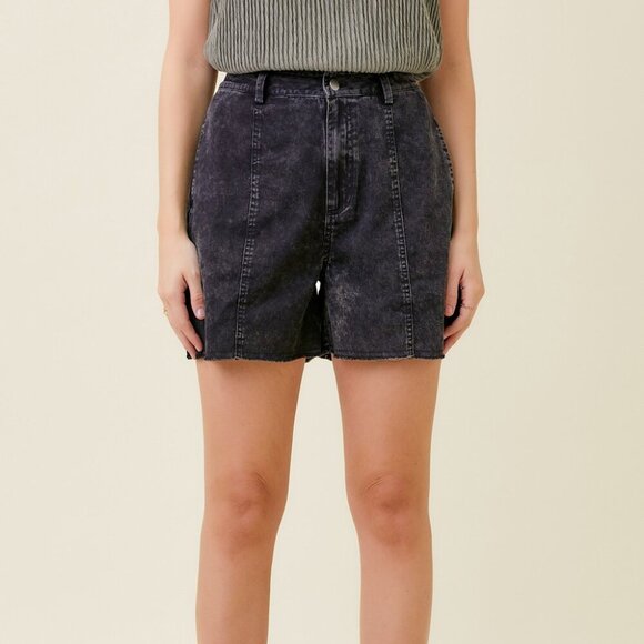 MYSTREE Black Acid Wash High Rise Denim Shorts Casual Vintage - Picture 5 of 5